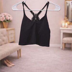 aerie Black Ribbed Bralette with Logo Tag